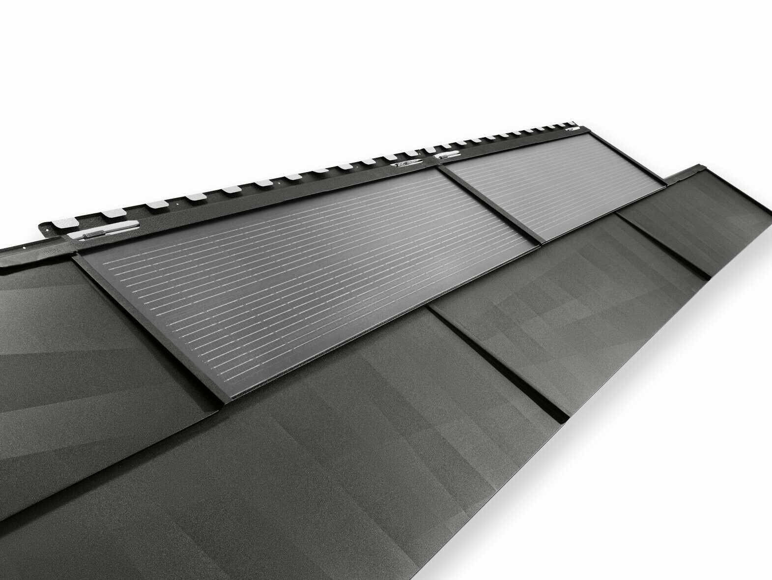 Singola tegola fotovoltaica PREFA grande e pannello FX.12 in P.10 nero